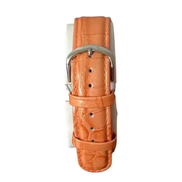 W by Waltham Womens Watch Orange Crock-Embossed Leather Strap Crystal Bezel NIB - Picture 3 of 8